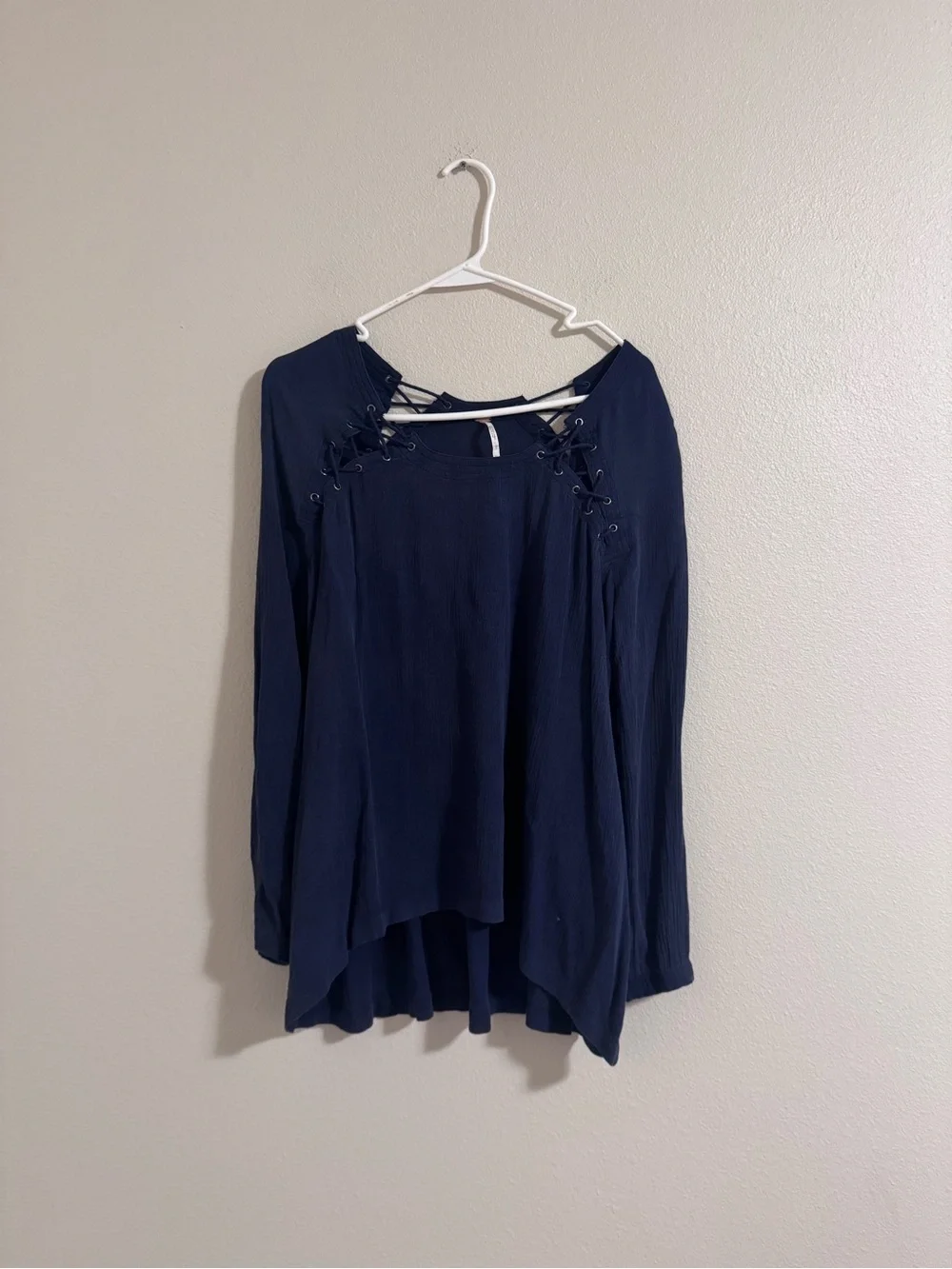 Free people Women's Navy Lace-Up Long Sleeve Blouse